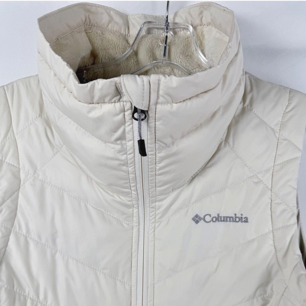Columbia Omni-Heat Women Sz M Ivory HEAVENLY II Long Vest Quilted Zipper Lined - Picture 5 of 12